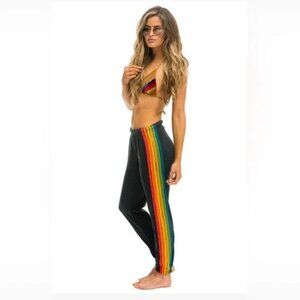 Aviator Nation women’s 6 stripe sweatpants - charcoal/serape rainbow